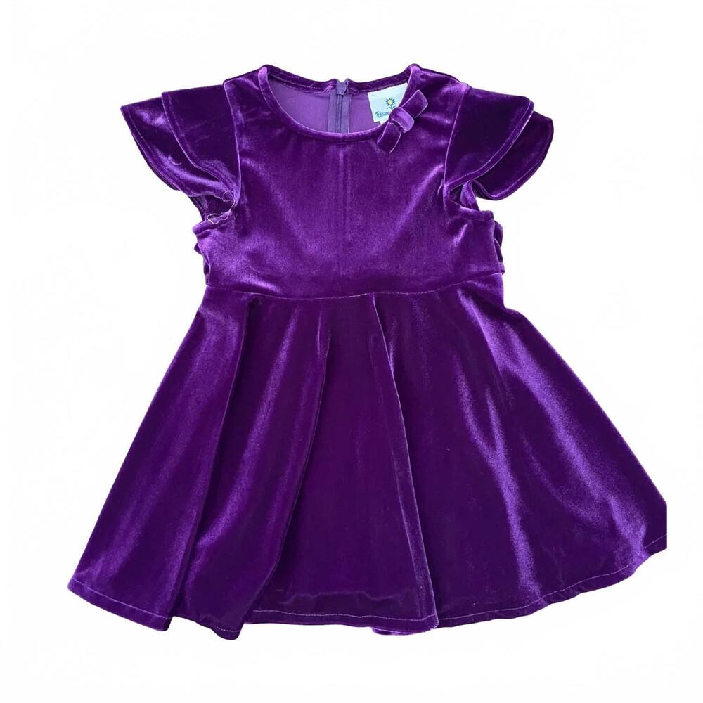 NEW FLORENCE EISEMAN girls bow stretch velvet dress in purple